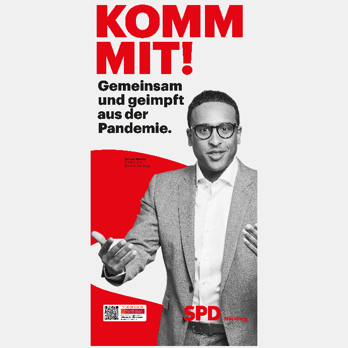 Plakatmotiv KOMM MIT! mit Nasser Ahmed SPD-Vorsitzender Nürnberg